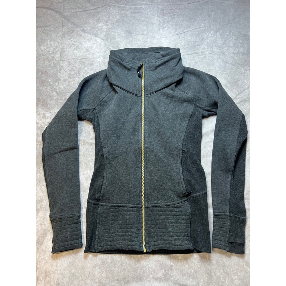Lululemon Scuba Jacket Women 2 Gray Gold Zip Funnel Neck Fleece Hoodie